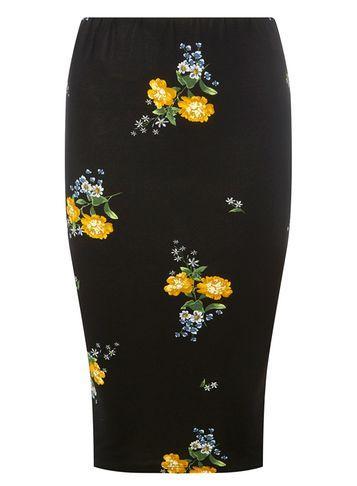 Dorothy Perkins Black And Yellow Floral Pencil Skirt