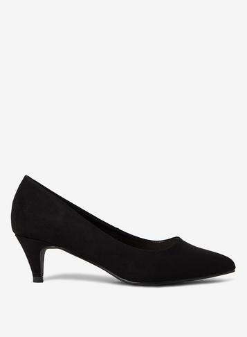 Dorothy Perkins Wide Fit Black Darcie Kitten Heel Court Shoes