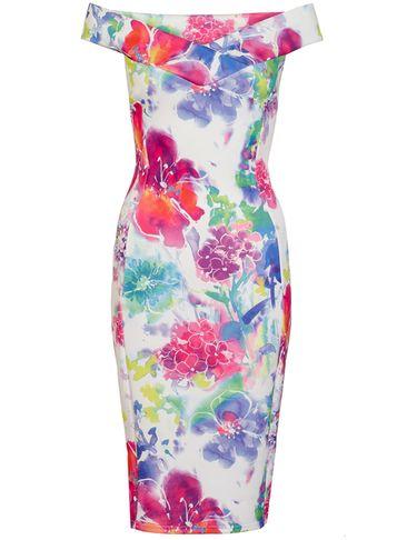 Dorothy Perkins *quiz White And Pink Bardot Midi Dress