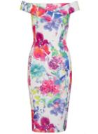 Dorothy Perkins *quiz White And Pink Bardot Midi Dress