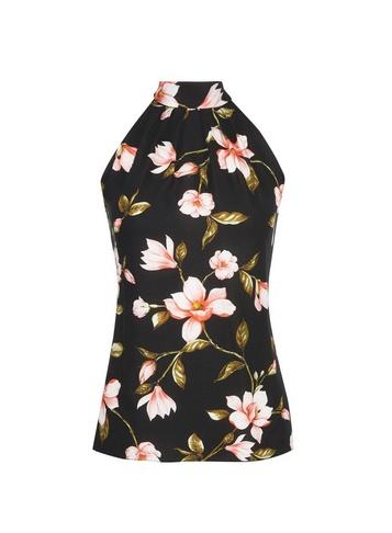 Dorothy Perkins Petite Black Floral Print Halter Neck Top