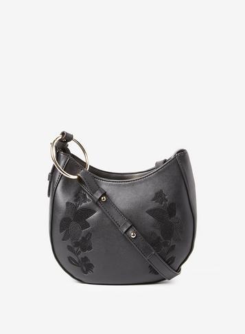 Dorothy Perkins Black Embroidered Saddle Cross Body Bag