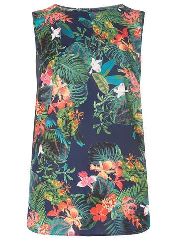 Dorothy Perkins *tall Navy Tropical Print Top