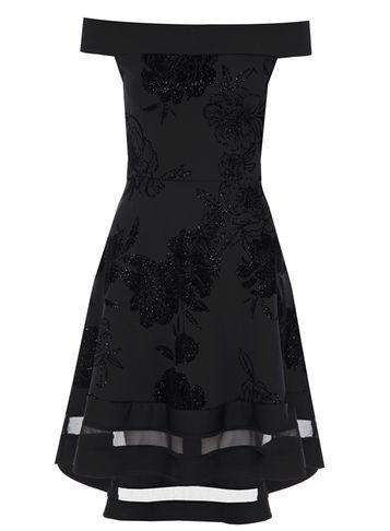 Dorothy Perkins *quiz Black Glitter Bardot Skater Dress