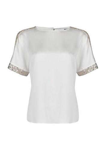 Dorothy Perkins Petite White Shimmer Batwing Top