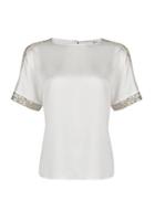 Dorothy Perkins Petite White Shimmer Batwing Top