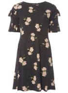 Dorothy Perkins Black Floral Ruffle Sleeve Swing Dress