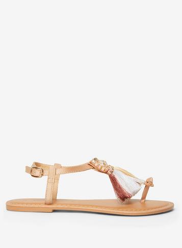 Dorothy Perkins Nude 'marbella' Tasselled Flat Sandals