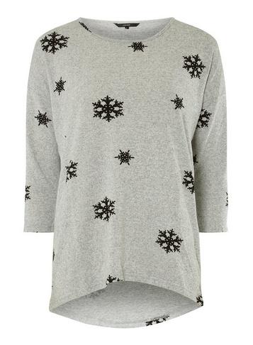 Dorothy Perkins *vero Moda Grey 3/4 Sleeve Christmas Top