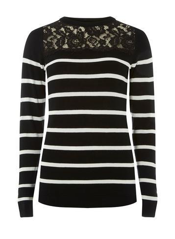 Dorothy Perkins Monocrhome Lace Yoke Striped Jumper