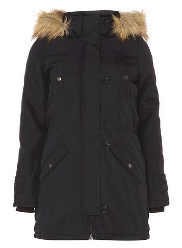 Dorothy Perkins *vero Moda Black Faux Fur Hooded Parka