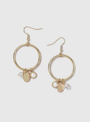 Dorothy Perkins Gold Look Charm Drop Hoop Earrings