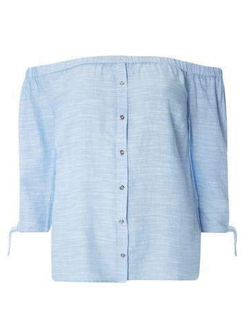 Dorothy Perkins Chambray Slub Button Bardot Top