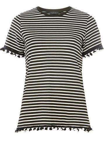 Dorothy Perkins Black Striped Pom Pom Trim T-shirt