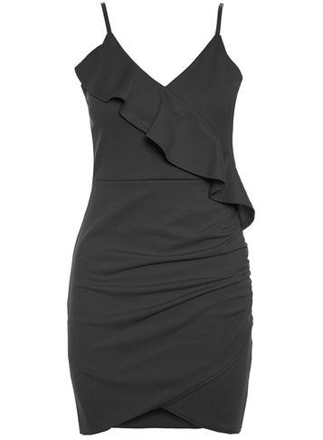 Dorothy Perkins *quiz Black Frill Ruched Bodycon Dress