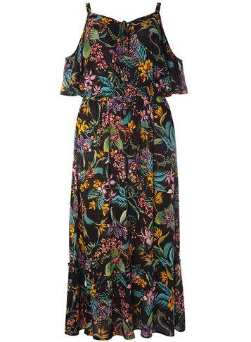 Dorothy Perkins Dp Curve Black Tropical Cold Shoulder Maxi Dress