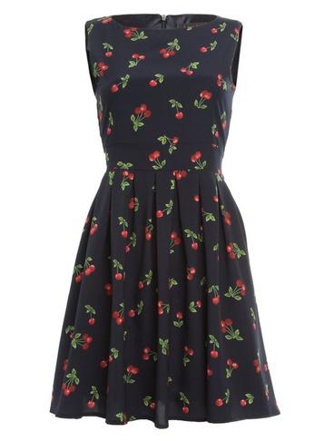 *tenki Navy Cherry Print Skater Dress