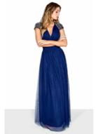 Dorothy Perkins *little Mistress Navy Plunge Mesh Maxi Dress
