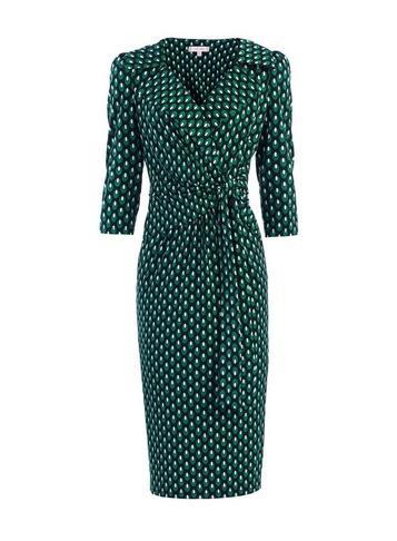 *jolie Moi Green Geometric Print Shirt Pencil Dress