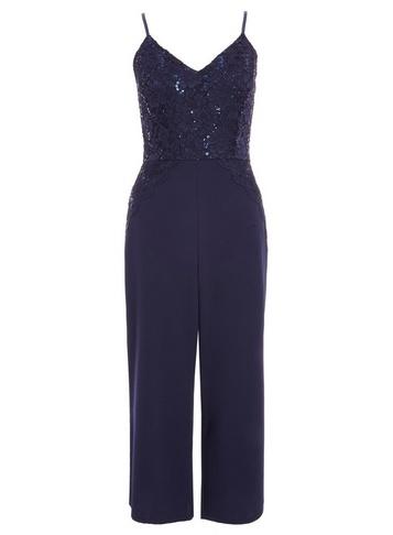 *quiz Navy Lace Sequin Culotte Jumpsuit