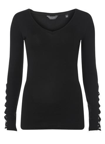 Dorothy Perkins *tall Black Lattice Sleeve Top
