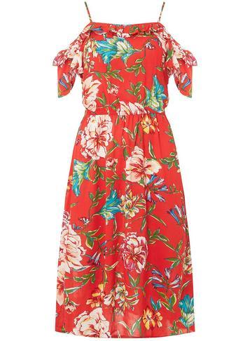 Dorothy Perkins Red Floral Print Midi Skater Dress