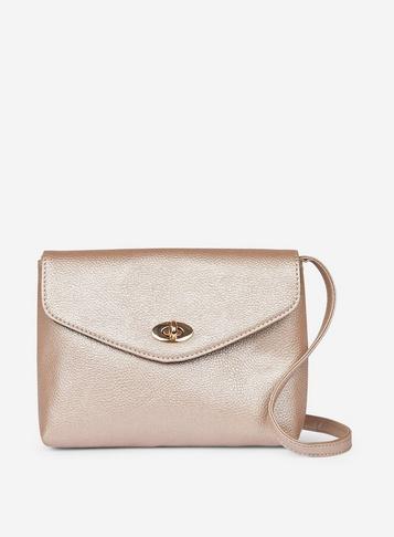 Dorothy Perkins Rose Gold Twist Lock Crossbody Bag
