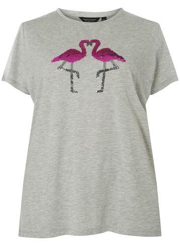 Dorothy Perkins Dp Curve Grey Flamingo Sequin T-shirt