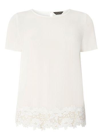 Dorothy Perkins Ivory Crochet Hem T-shirt