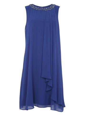 Dorothy Perkins *roman Originals Royal Blue Beaded Neck Shift Dress