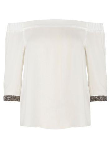 Dorothy Perkins White Embellished Cuff Bardot Top
