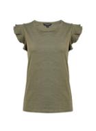 Dorothy Perkins Khaki Slub Ruffle Sleeve T-shirt