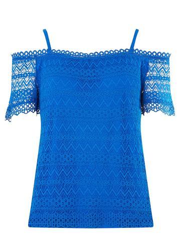 Dorothy Perkins Cobalt Lace Cold Shoulder Top