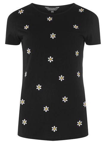 Dorothy Perkins *tall Black Floral Embroidered T-shirt