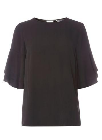 Dorothy Perkins *tall Black Double Ruffle Sleeve Top