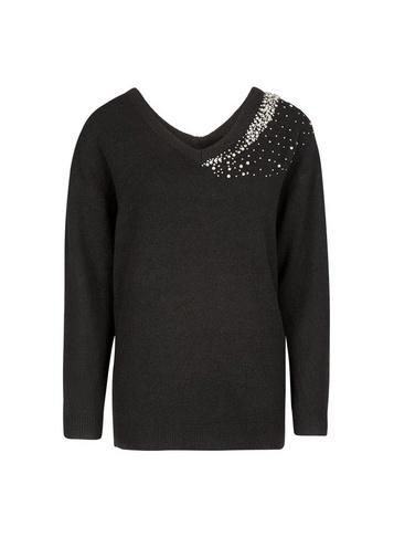 Dorothy Perkins Black Embellished V-neck Jumper