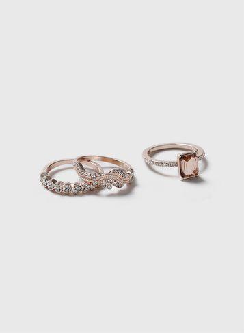 Dorothy Perkins Gold Rhinestone Cross Over Ring Pack