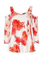 Dorothy Perkins *roman Originals Red Floral Print Cold Shoulder Top