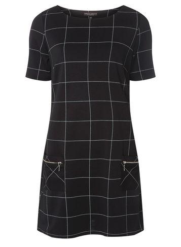 Dorothy Perkins Black Checked Print Zip Pockets Tunic