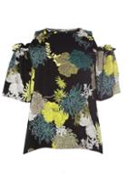 Dorothy Perkins Green Floral Print Cold Shoulder Top