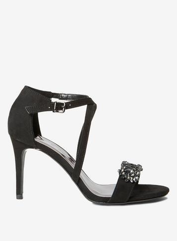 Dorothy Perkins Wide Fit Black Microfibre Blissful Heeled Sandals