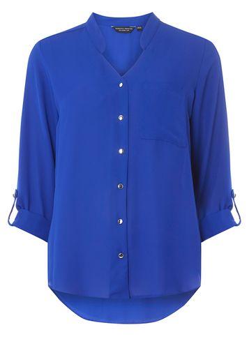 Dorothy Perkins Cobalt Notch Neck Roll Sleeve Shirt