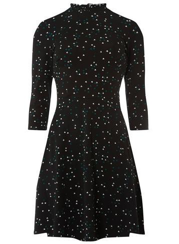 Dorothy Perkins Black Heart Shirred Neck Fit And Flare Dress