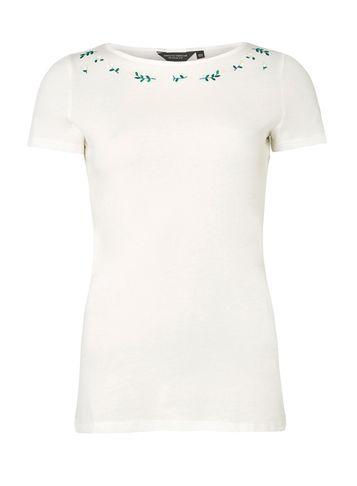 Dorothy Perkins Ivory Embroidered Neck T-shirt