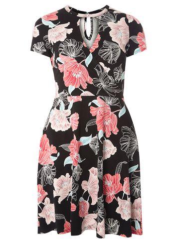 Dorothy Perkins Black Floral Keyhole Dress