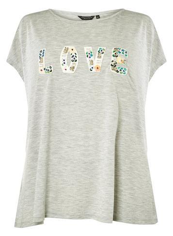 Dorothy Perkins *dp Curve Grey Love Embellished T-shirt