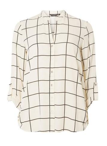 Dorothy Perkins Cream Check Roll Sleeve Shirt