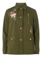 Dorothy Perkins Khaki Embroidered Zip Shacket