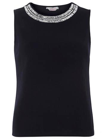 Dorothy Perkins Petite Navy Embellished Top