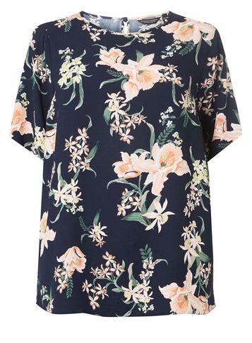 Dorothy Perkins *dp Curve Navy Tropical Pleat Blouse